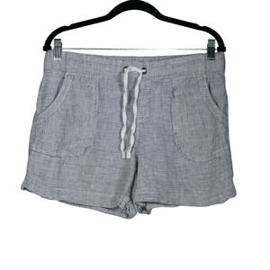 Athleta Shorts Women Size 10 Blue White Striped 100% Linen Pockets Nautical